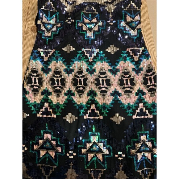 Papillon Women Sequin Geometric Design Tank Mini Dress Sleeveless Black Sz Small - Picture 6 of 6